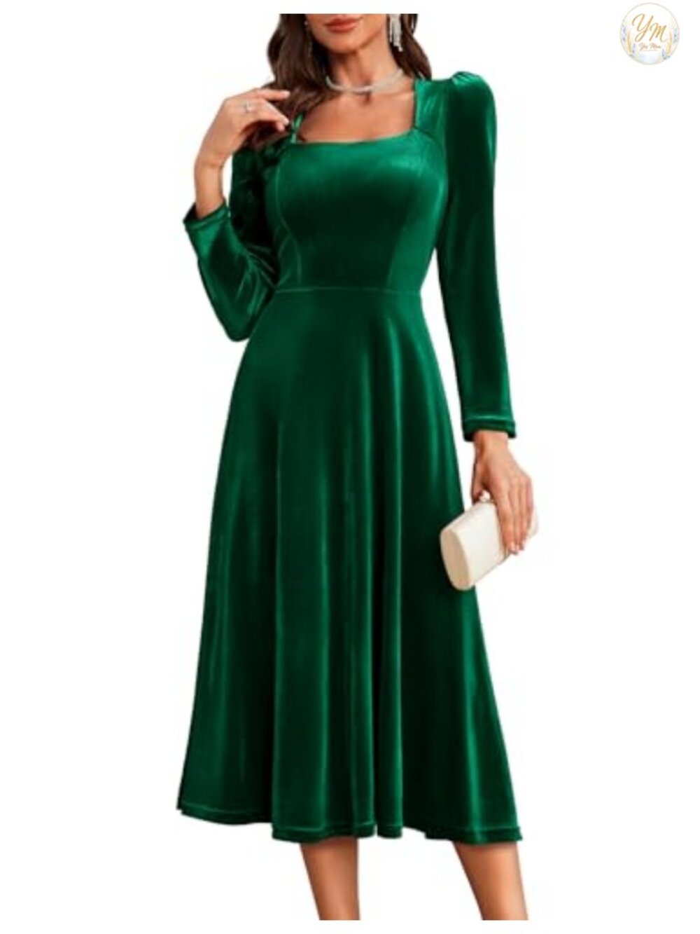 Velvet Long Sleeve Midi Formal Evening Cocktail Wedding Guest Dress